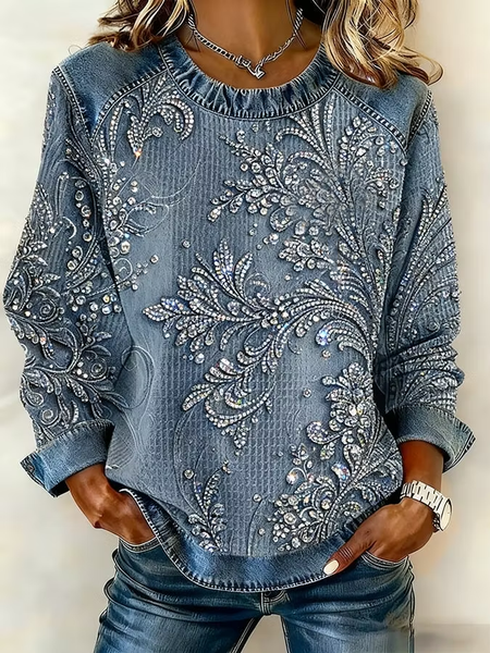 Vintage Abstract Crew Neck Long Sleeve Sweatshirt