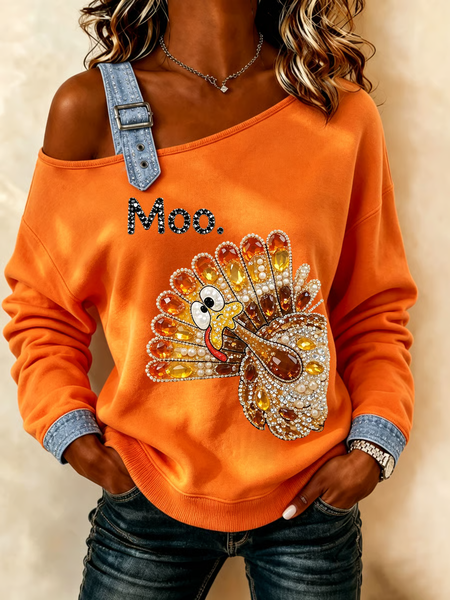 Women Turkey Asymmetrical Buckle Casual Spring/Fall Long Sleeve Sweatshirt