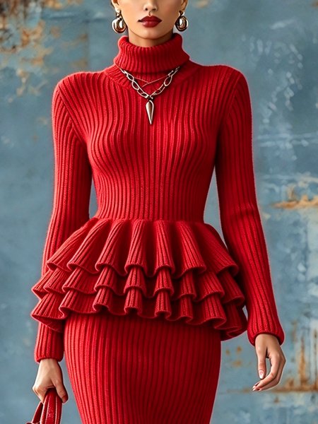 Elegant Plain Split Joint Turtleneck Sweater