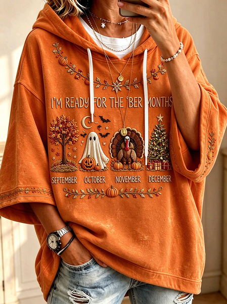 Casual Maple Leaf Hoodie Half Sleeve Hoodie