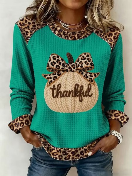Casual Leopard Crew Neck Long Sleeve Sweatshirt