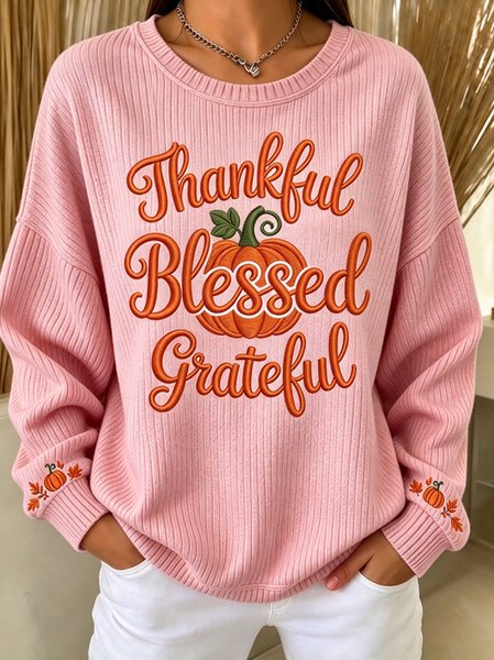 Women Text Letters Crew Neck Casual Spring/Fall Long Sleeve Sweatshirt