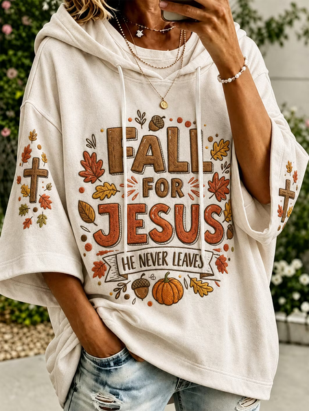 Casual Text Letters Hoodie Half Sleeve Hoodie