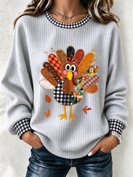 Casual Plaid Crew Neck Long Sleeve Sweatshirt