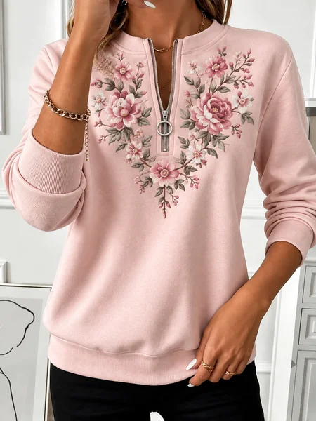 Casual Floral Crew Neck Long Sleeve Sweatshirt