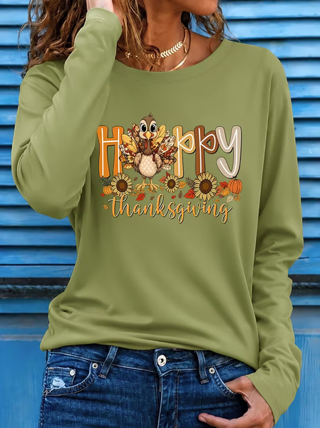 Casual Turkey Crew Neck Long Sleeve T-shirt