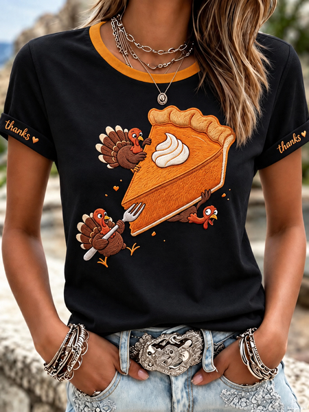 Casual Turkey Crew Neck Short Sleeve T-shirt