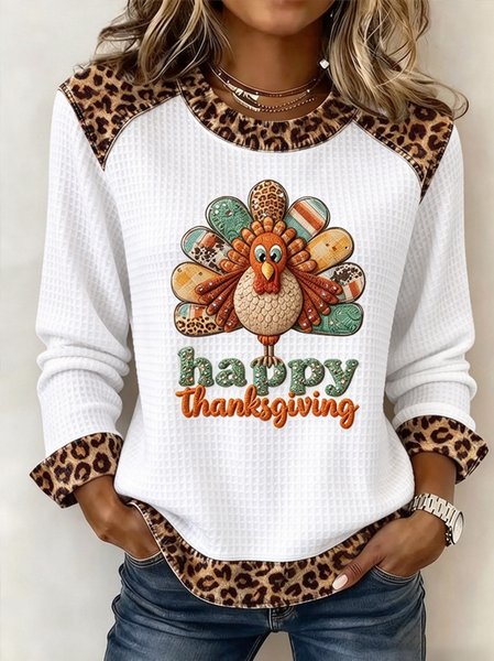 Casual Leopard Crew Neck Long Sleeve Sweatshirt