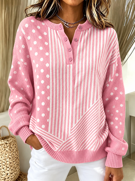 Vintage Striped Henley Collar Long Sleeve Sweatshirt