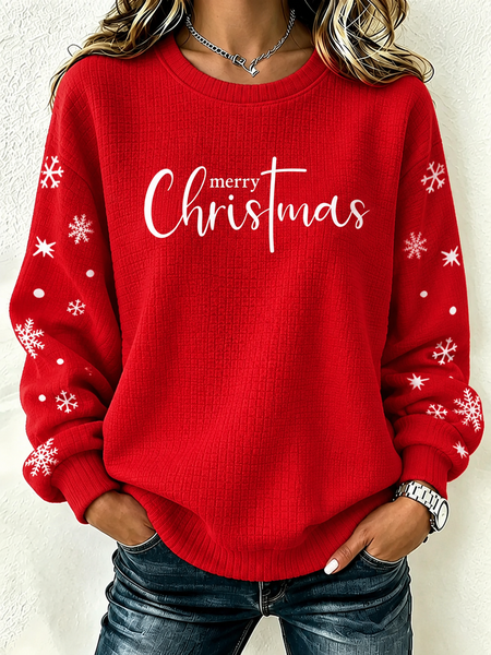 Women Christmas Crew Neck Printing Casual Spring/Fall Long Sleeve Sweatshirt