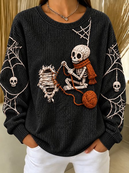 Women Skull Crew Neck Casual Spring/Fall Long Sleeve Sweatshirt