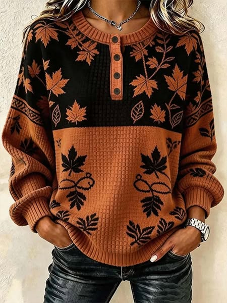 Women Maple Leaf Crew Neck Printing Casual Spring/Fall Long Sleeve Sweatshirt
