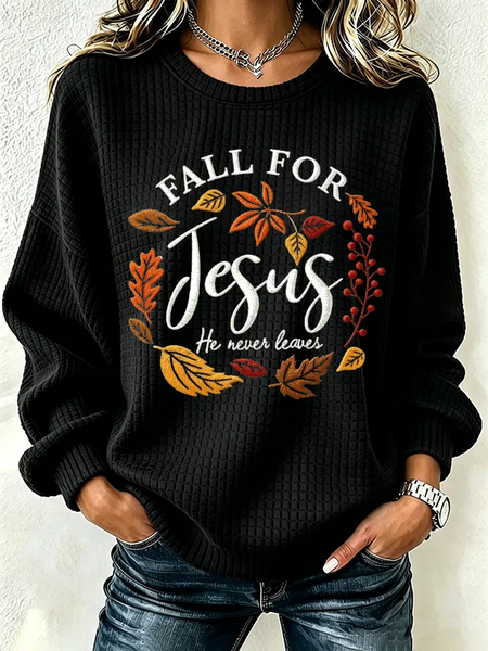 Casual Maple Leaf Crew Neck Long Sleeve Sweatshirt