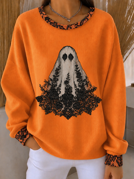 Women Halloween Crew Neck Printing Casual Spring/Fall Long Sleeve Sweatshirt