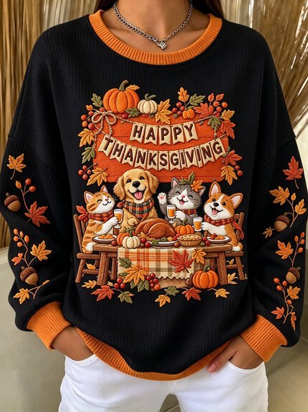 Women Text Letters Crew Neck Casual Spring/Fall Long Sleeve Sweatshirt