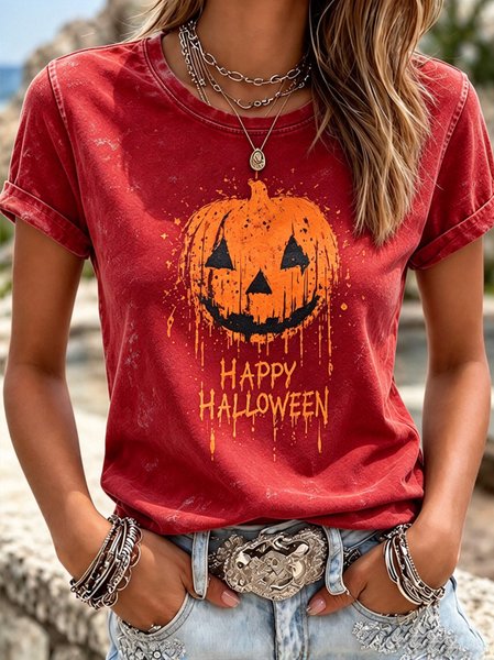 Casual Text Letters Crew Neck Short Sleeve T-shirt