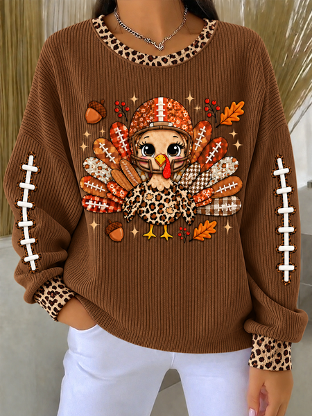 Women Leopard Crew Neck Printing Casual Spring/Fall Long Sleeve Sweatshirt