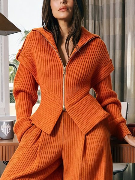 Urban Plain Zipper Shawl Collar Sweater Cardigan