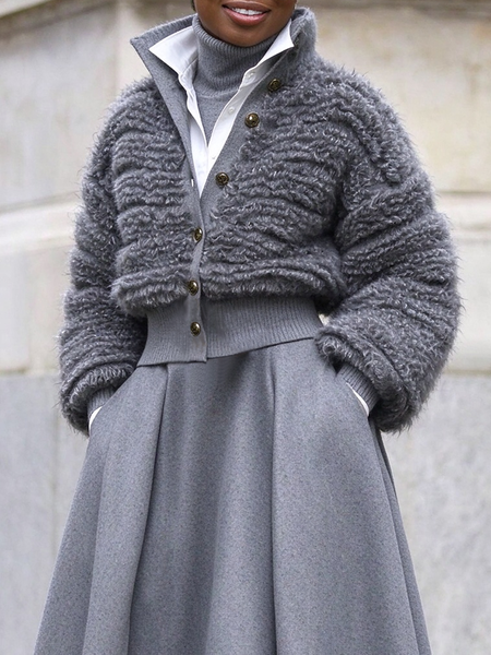 Medium Elasticity Urban Plain Stand Collar Sweater Cardigan