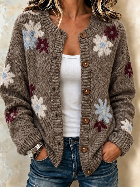 Women Floral Long Sleeve Comfy Vintage Cardigan