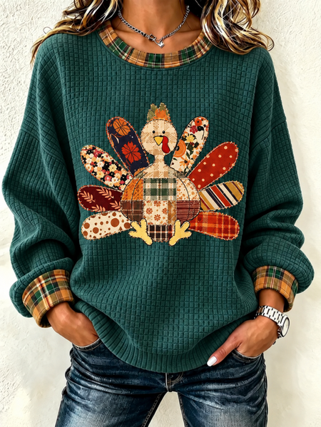 Women Plaid Henley Collar Casual Spring/Fall Long Sleeve Sweatshirt