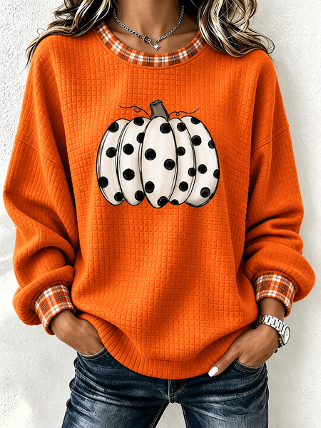 Casual Plaid Crew Neck Long Sleeve Sweatshirt