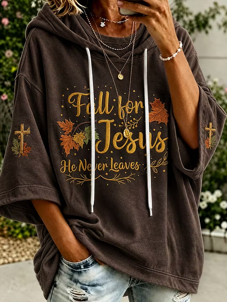 Casual Text Letters Hoodie Half Sleeve Hoodie