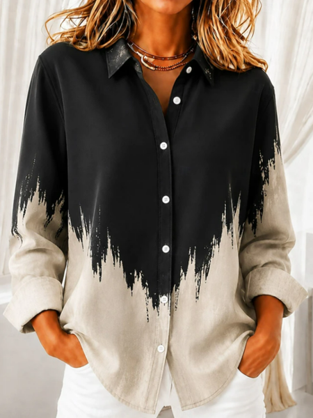 Women Abstract Shirt Collar Long Sleeve Shirt Buckle Regular Sleeve Casual Daily Spring/Fall Top