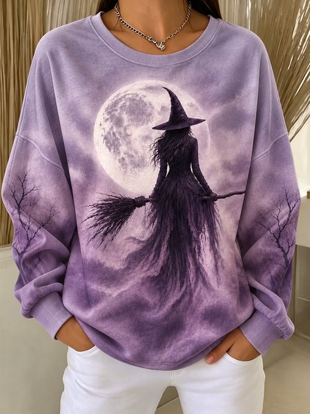 Casual Moon Crew Neck Long Sleeve Sweatshirt