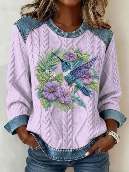 Vintage Floral Crew Neck Long Sleeve Sweatshirt
