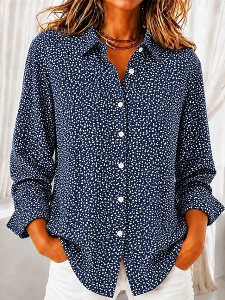 Women Abstract Shirt Collar Long Sleeve Shirt Buckle Regular Sleeve Casual Daily Spring/Fall Top