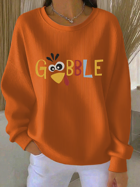 Women Turkey Crew Neck Printing Casual Spring/Fall Long Sleeve Sweatshirt