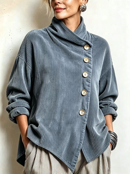 Women Spring/Fall Outerwear Vintage Plain Long Sleeve Mock Neck Jacket