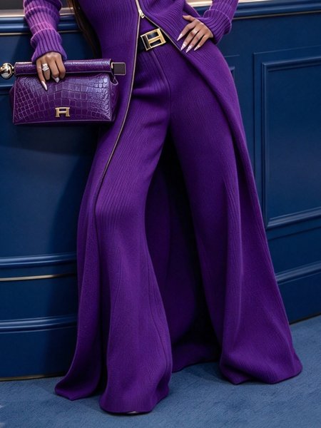 Urban Plain Sweater Wide Leg Pants No Belt