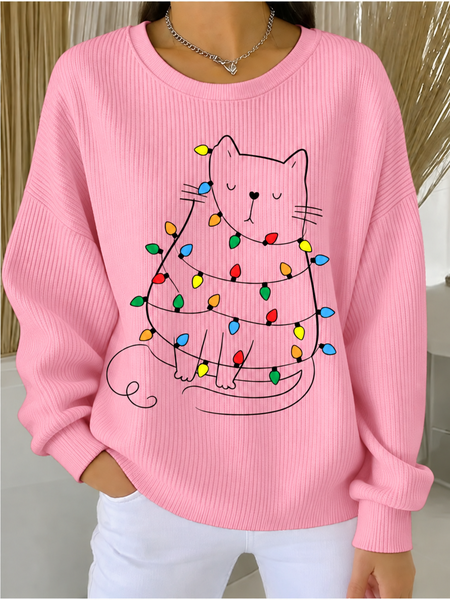 Casual Christmas Crew Neck Long Sleeve Sweatshirt