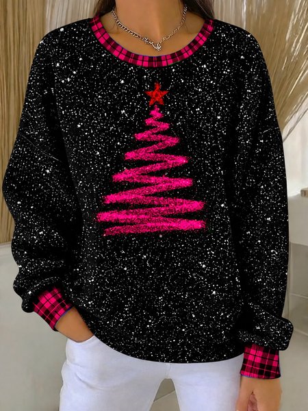 Casual Plaid Crew Neck Long Sleeve Sweatshirt