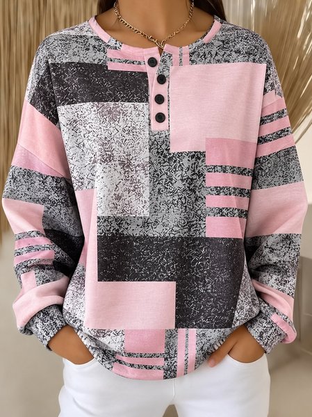 Casual Geometric Henley Collar Long Sleeve Sweatshirt