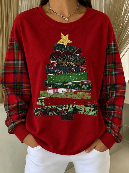 Casual Plaid Crew Neck Long Sleeve Sweatshirt