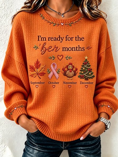 Casual Text Letters Crew Neck Long Sleeve Sweatshirt