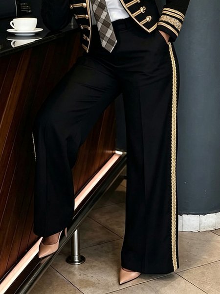 Urban Plain Braided Strap Straight Pants