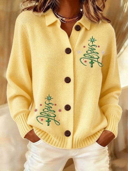 Women Christmas Tree Long Sleeve Comfy Vintage Cardigan