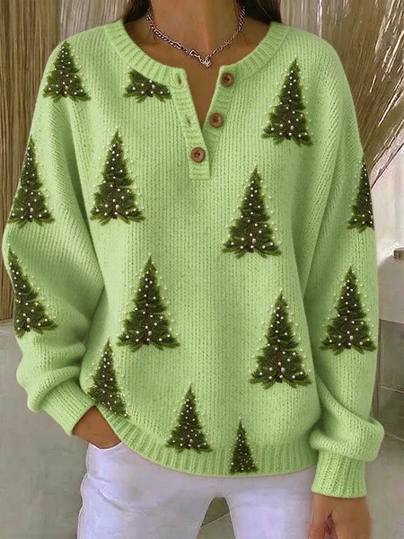 Vintage Christmas Henley Collar Long Sleeve Sweatshirt