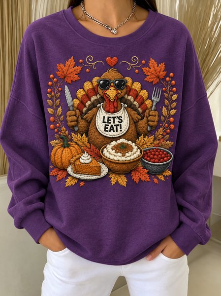 Casual Turkey Crew Neck Long Sleeve Sweatshirt