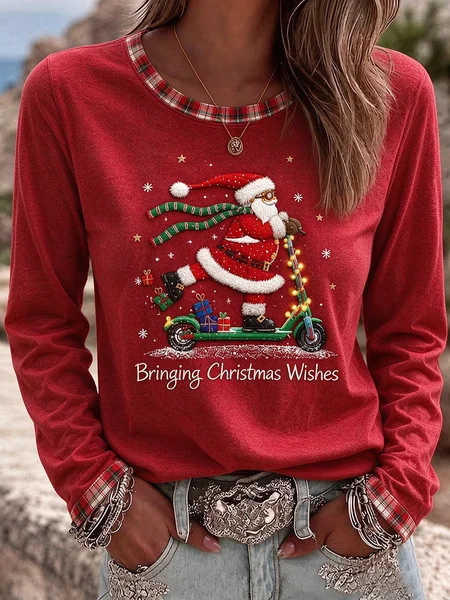 Casual Plaid Crew Neck Long Sleeve T-shirt