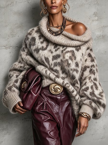 Casual Leopard Loosen Long Sleeve Sweater
