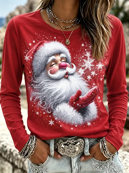 Casual Santa Claus Crew Neck Long Sleeve T-shirt