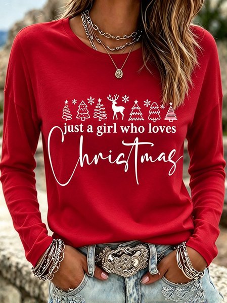 Women Text Letters Long Sleeve Tee T-shirt Crew Neck Casual Spring/Fall Top