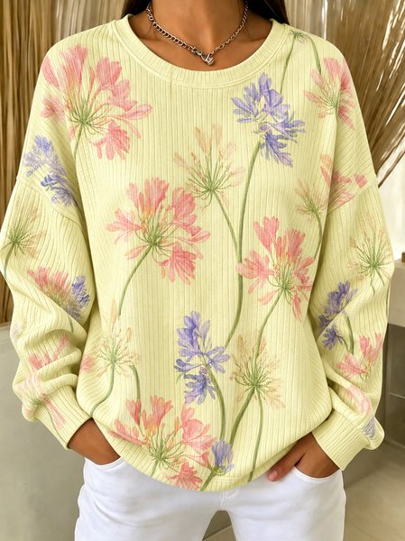 Casual Floral Crew Neck Long Sleeve Sweatshirt