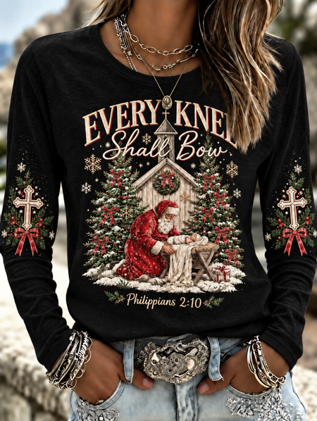 Casual Text Letters Crew Neck Long Sleeve T-shirt