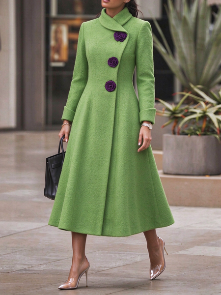 Urban Button Detail Color Block Shawl Collar Coat